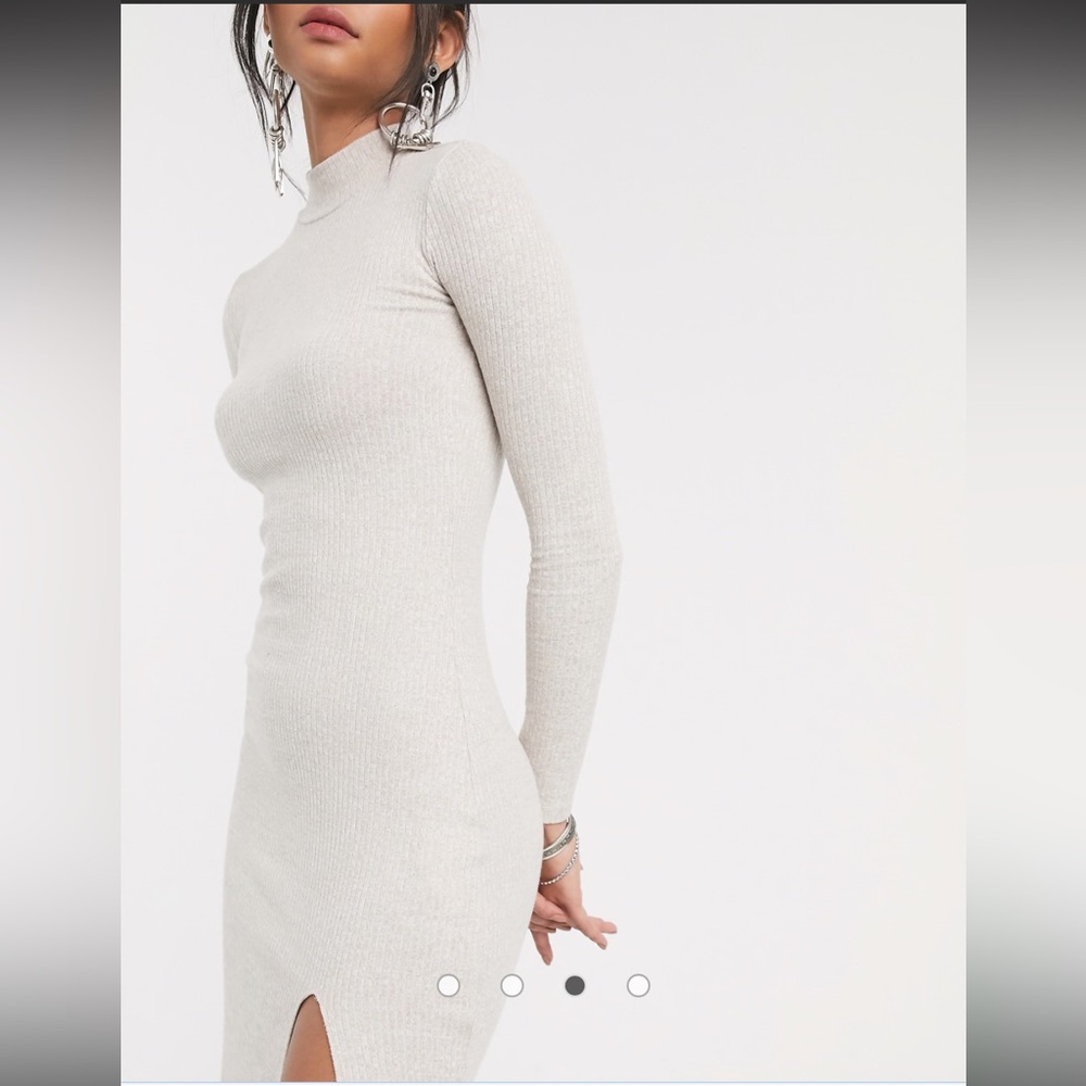 Sexy & elegant Bershka ribbed midi sweater dress in ecru